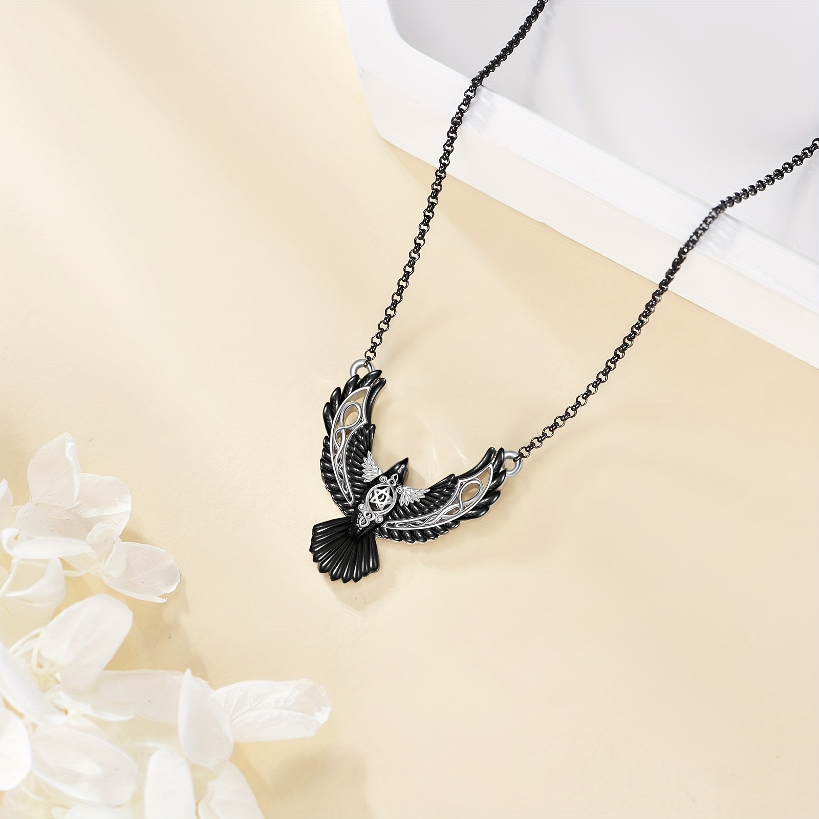 S925 Sterling Silver Raven Pendant Necklace, Gothic Gift